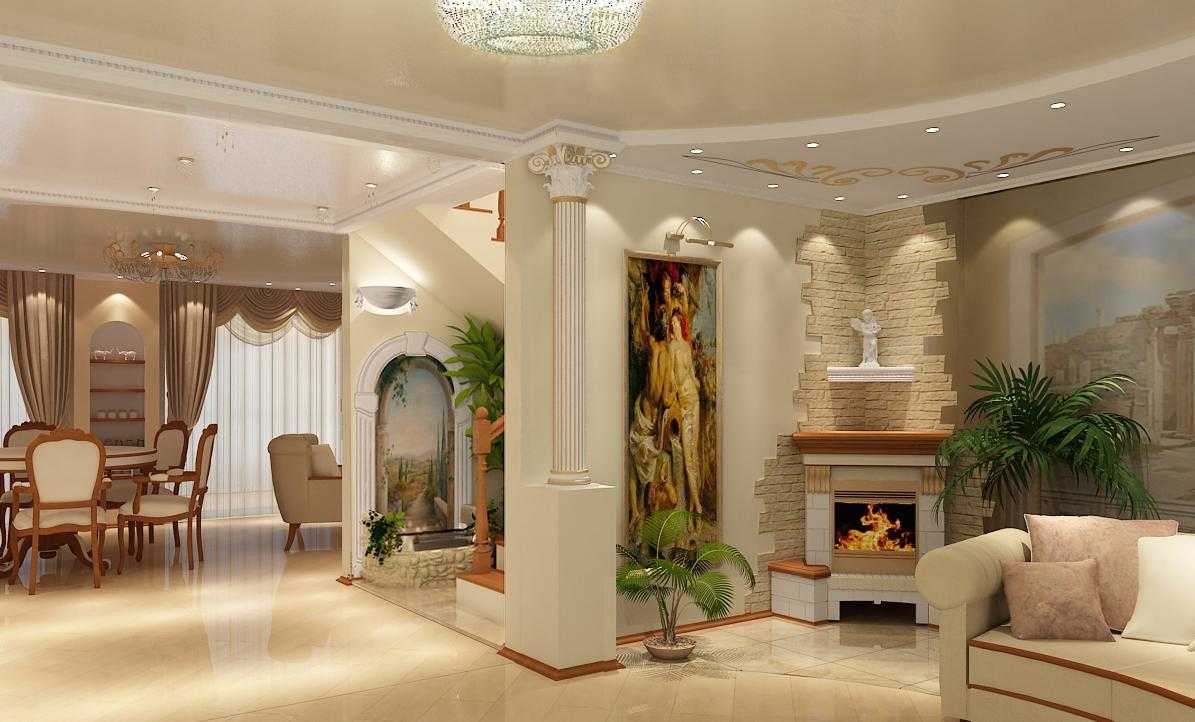 Колонны в интерьере гостиной, зала: дизайн в доме, гипсовые фальш-колонны - 39 фото